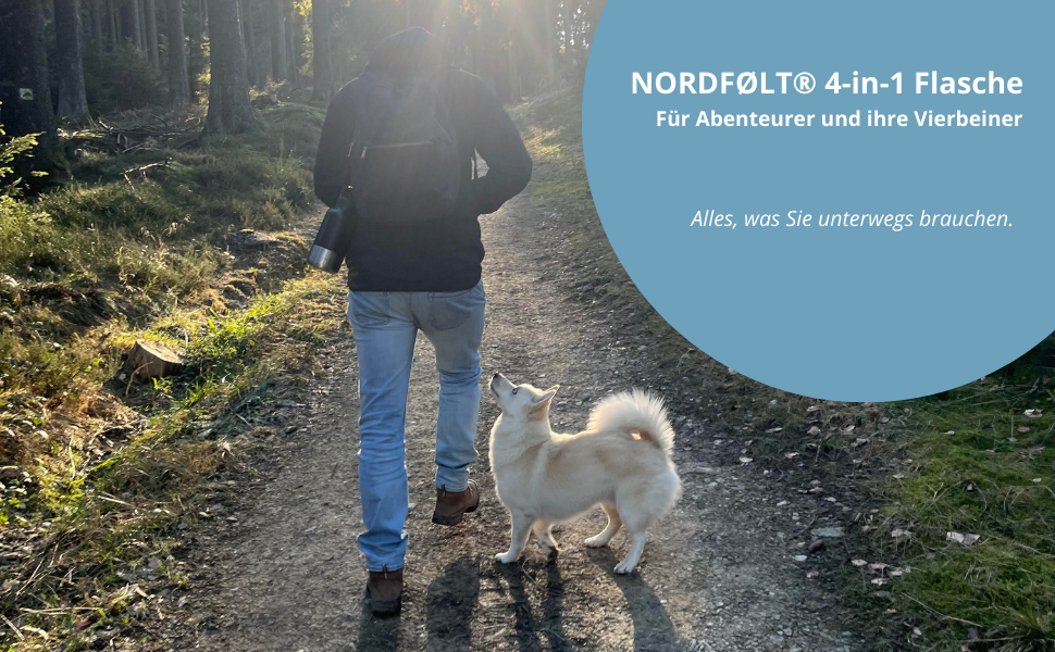 Водяна пляшка для собак на прогулянці 4-в-1, 950 мл, з мисками для води та корму, з нержавіючої сталі, BPA-Free