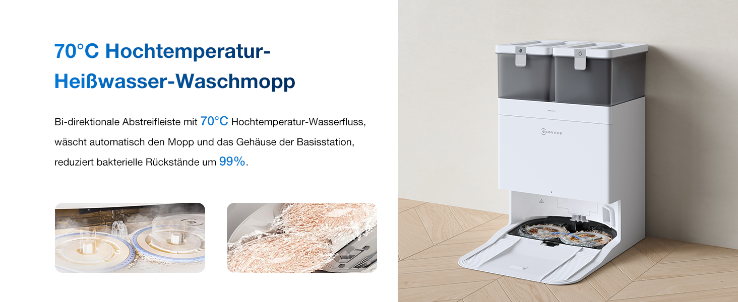 Робот-пилосос Ecovacs DEEBOT T30C Pro Omni GEN 2: пилосос-мийник, 15400Pa, автопорожнення, гаряча сушка, 200хв роботи, для шерсті тварин та килимів