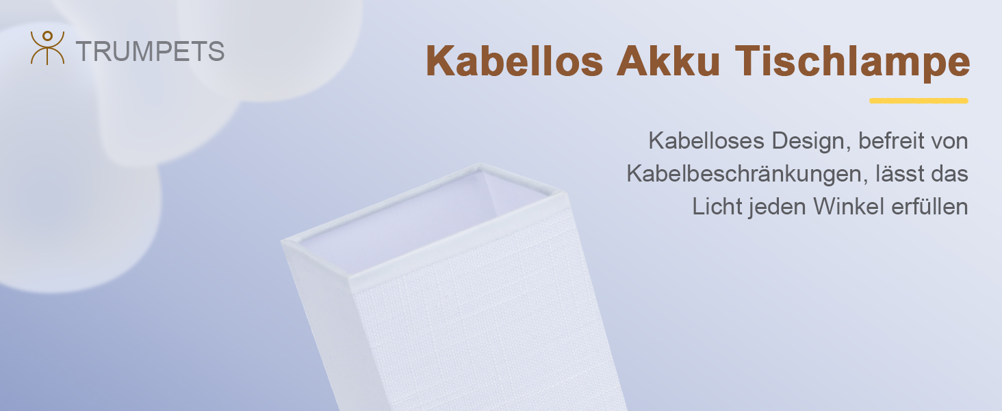 Бездротова настільна лампа TRUMPETS з акумулятором, сенсорне керування, регулювання яскравості, 3 колірні температури, USB-C, 6000mAh, для вітальні/спальні