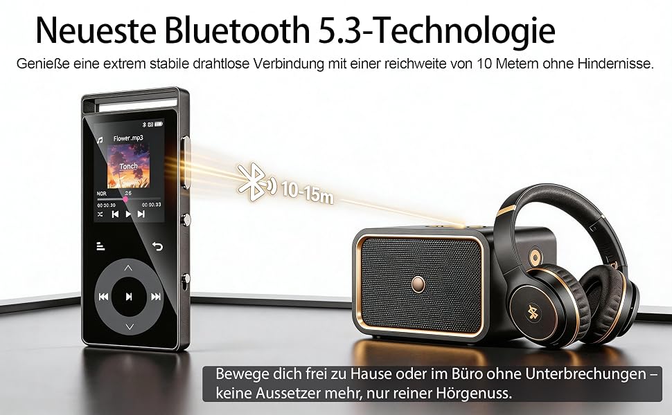 MP3-плеєр з Bluetooth 5.3 та HiFi-звуком, 90 ГБ, сенсорні кнопки, кольоровий дисплей, металевий корпус, FM-радіо, підтримка e-books, розширювальна пам'ять до 128 ГБ, чорний