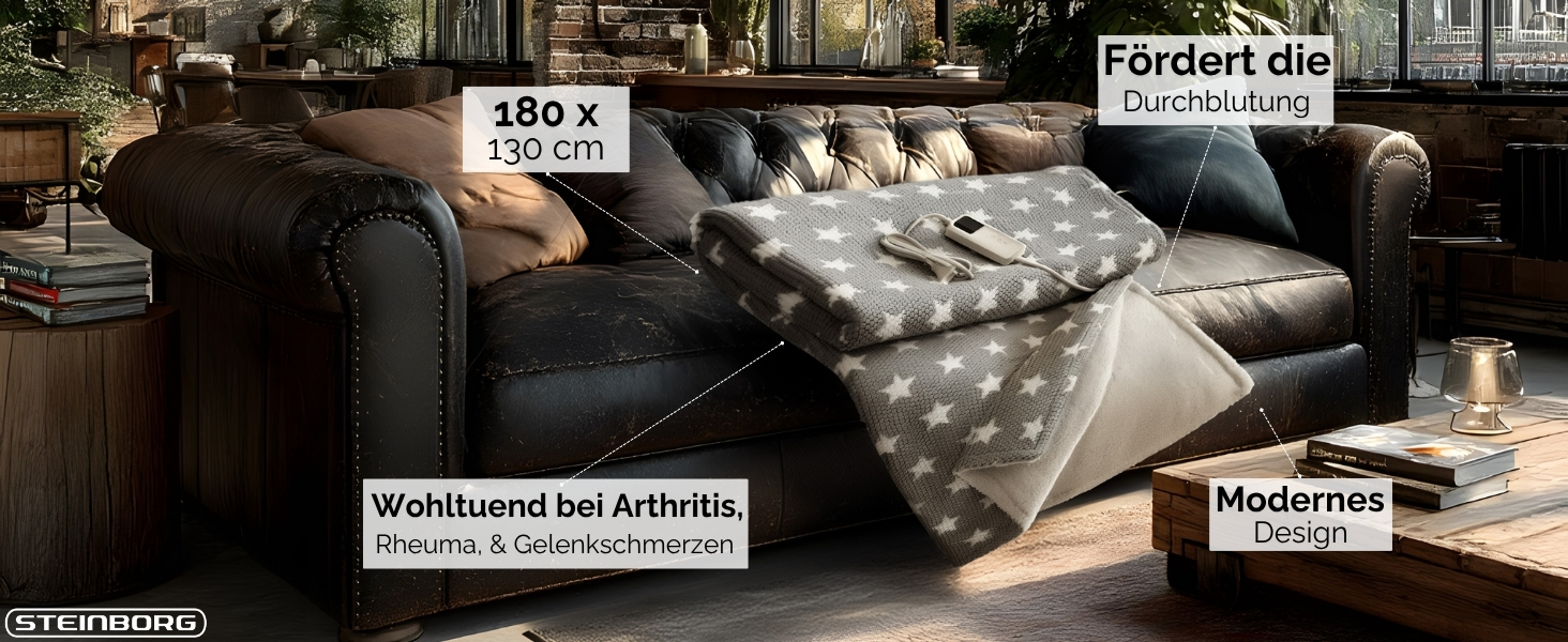 Електрична гріюча ковдра Steinborg® з автовимкненням 180x130 см - 9 температурних режимів, пральна