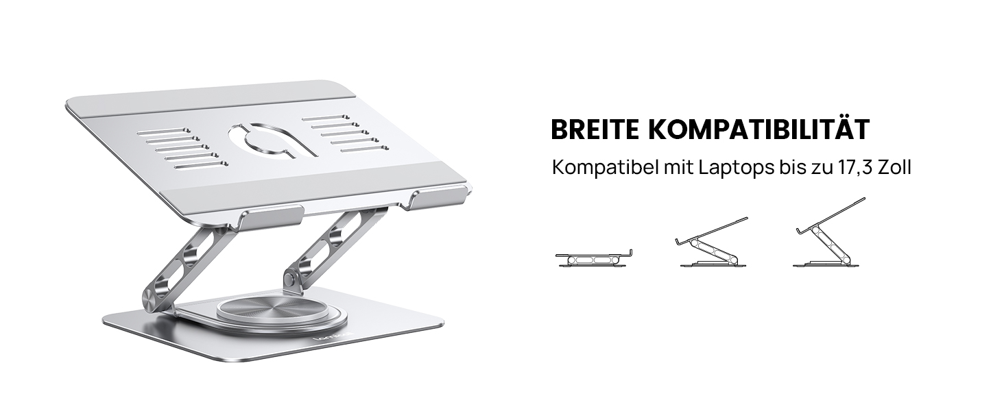 Підставка для ноутбука Lamicall - регульована, 360° обертання, складна, алюмінієва, для офісу/дому, сумісна з Macbook Pro Air, 10-17.3'