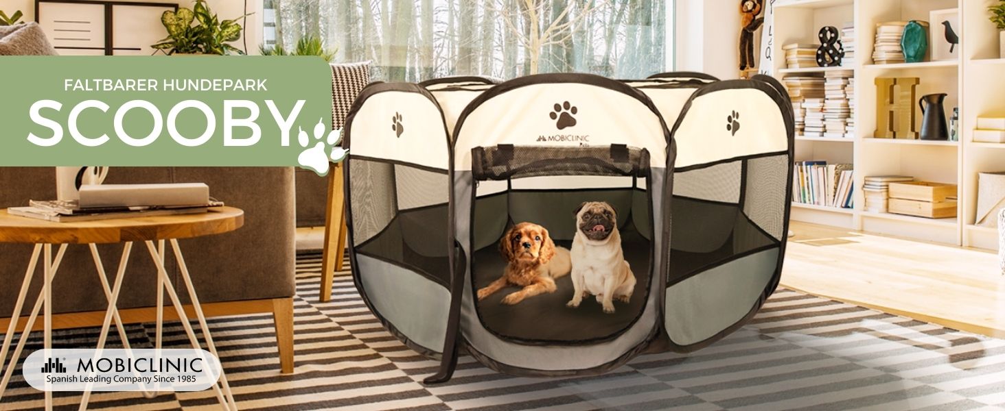 Mobiclinic® Pets: Вольєр для цуценят, розкладний, 114x114x58 см, Scooby, 2 входи, 8 вікон, сірий