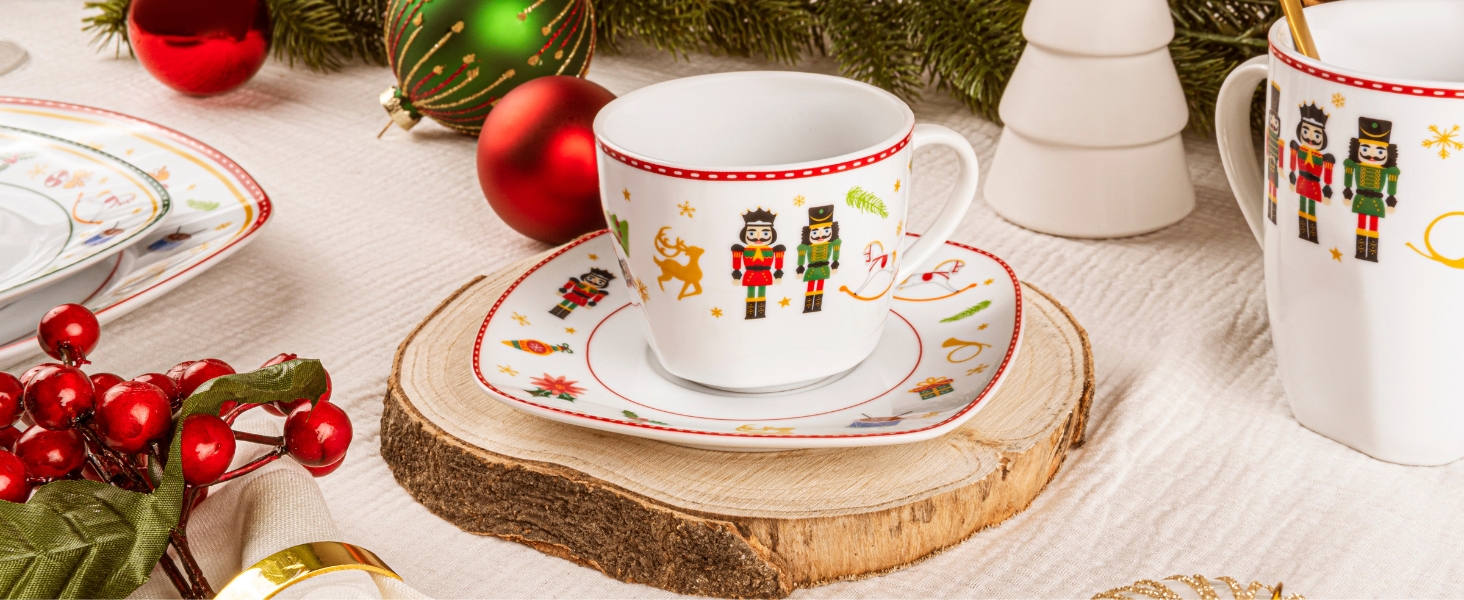 SÄNGER Tafelservice Bilgola: 18-Piece Porzellan Geschirr Set für 6 Personen | PREMIUM COLLECTION (Design Nussknacker)