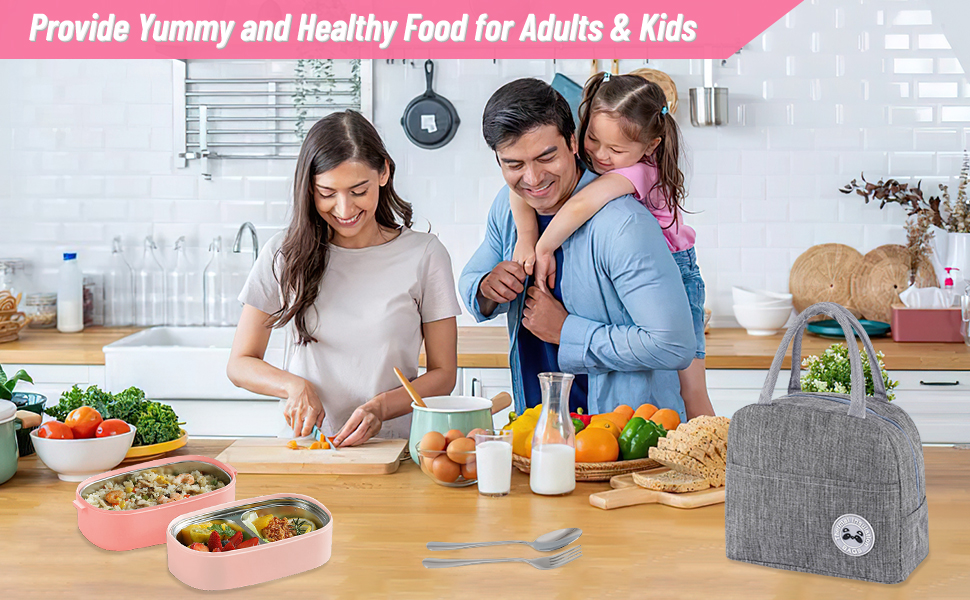 Ланчбокс дорослий з сумкою, б/дос. контейнер для їжі для дітей з 3 відсіками, вил. витікання, мікрохвл. б/дос. бенто-бокс для роботи, школи, пікніка, подорожей (рожевий)