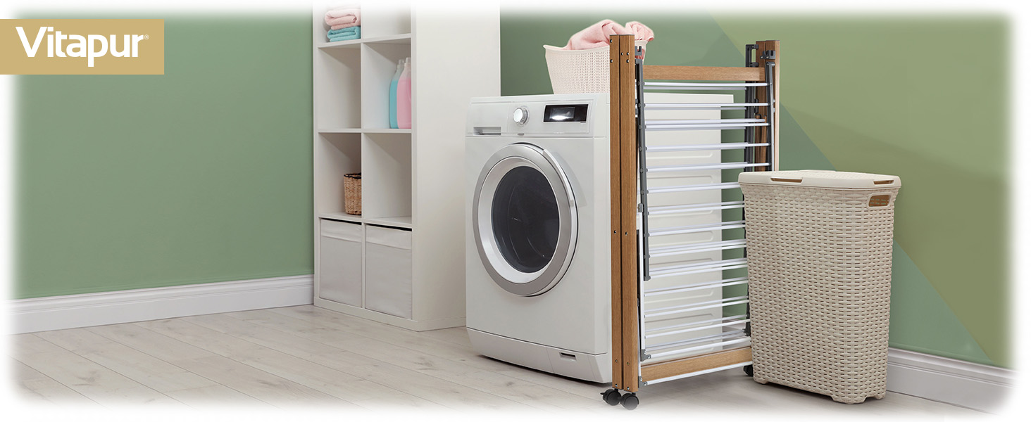 Сушарка для білизни Vitapur XXL з роликами - 2 рівні, 21м довжини, складна, 12см деревоподібний дизайн, мобільна, внутрішня/зовнішня, вантажопідйомність 25кг, 136x69см, економія місця
