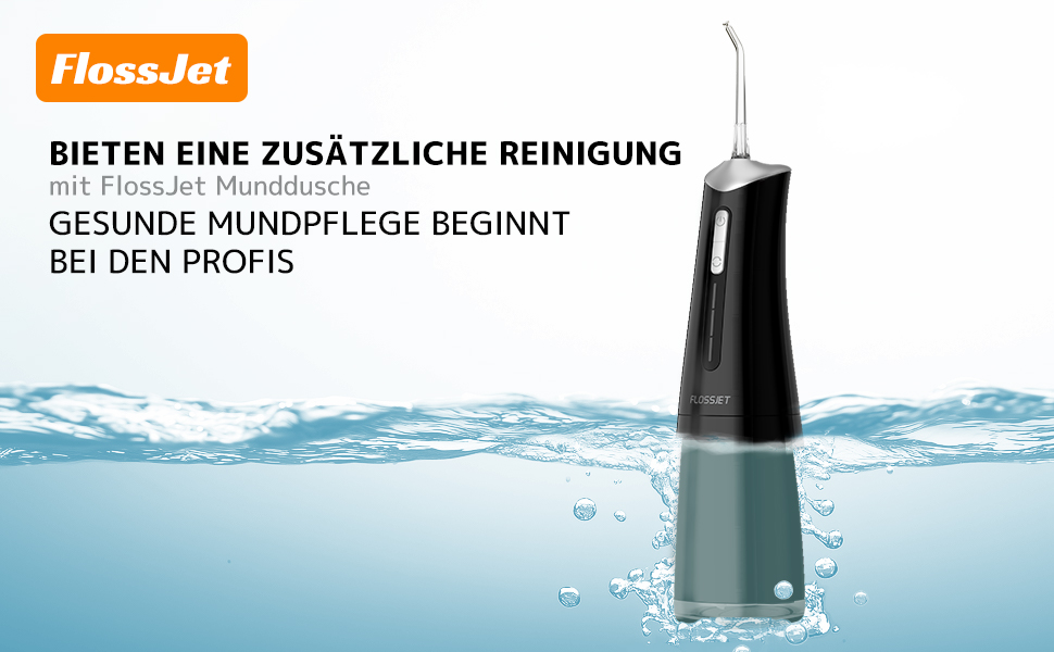 Бездротова портативна електрична іригатор Munddusche FlossJet з 4 режимами, 5 насадками, об'ємом 300 мл та USB-C зарядкою для догляду за зубами та яснами. Чорний.