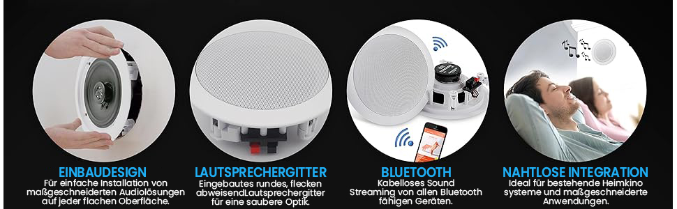 Pyle 13 см Вбудована Bluetooth акустика для стелі та стін, 150 Вт, 2-смуговий стерео динамік з твітерами, плаский дизайн, для домашнього кінотеатру