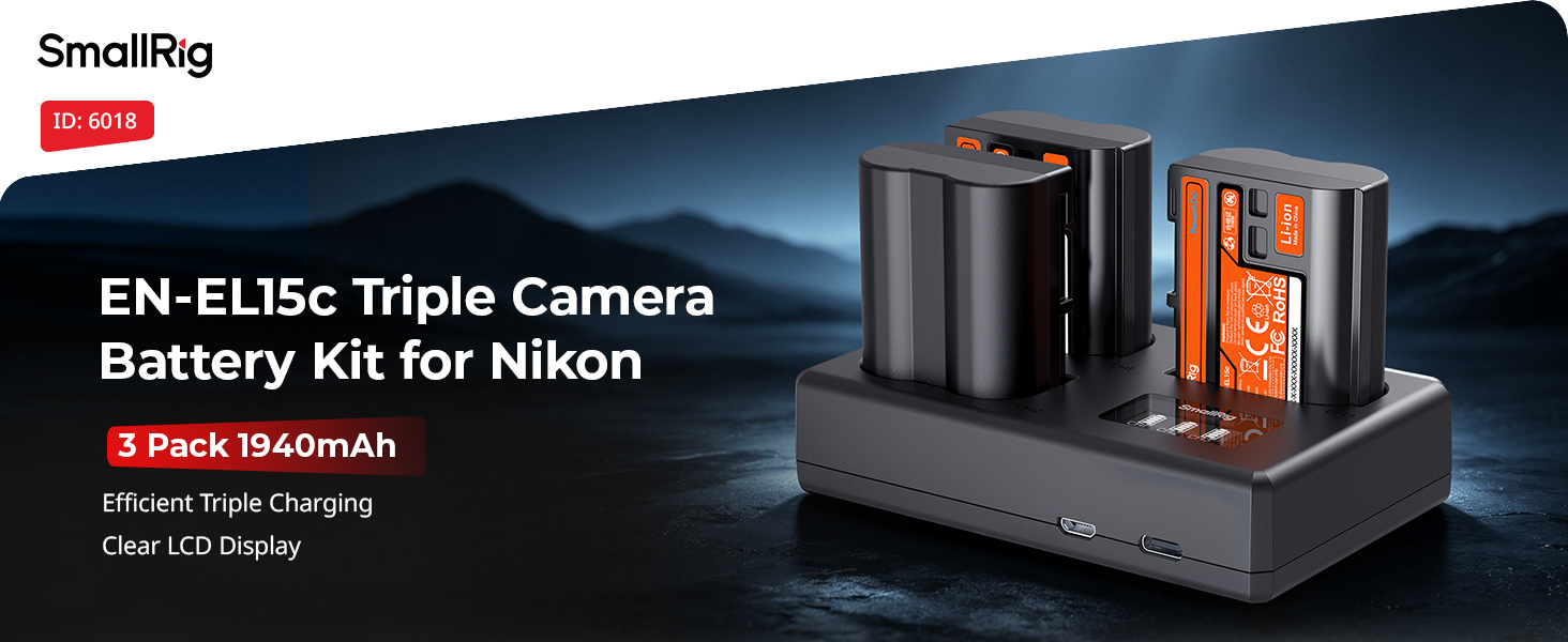 Акумуляторний набір SMALLRIG EN-EL15c для Nikon: 3x1940mAh + LCD-зарядка (Z8, Z7II, Z6III, Zf, D850, D780)