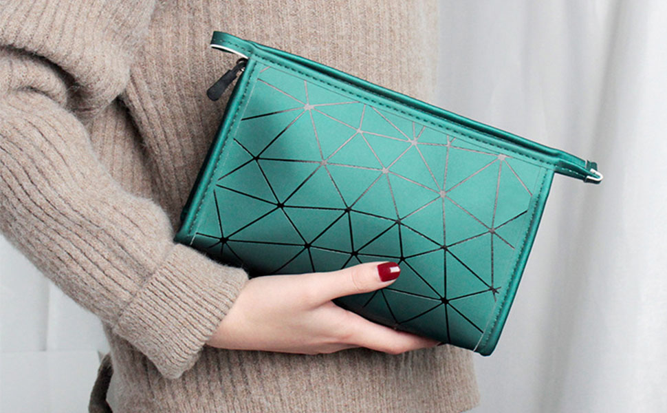 Набір косметичок на 3 шт. з блискавкою: водонепроникні органайзери для косметики та подорожей (зелені)