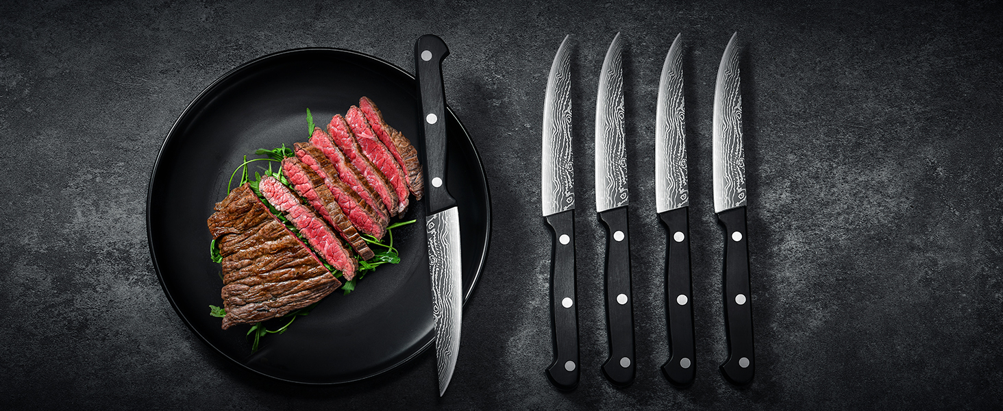 Yabano 14-Piece Professional Knife Set with Sharpening Block - Stainless Steel Chef Knives with Plastic Handles & Wood Block