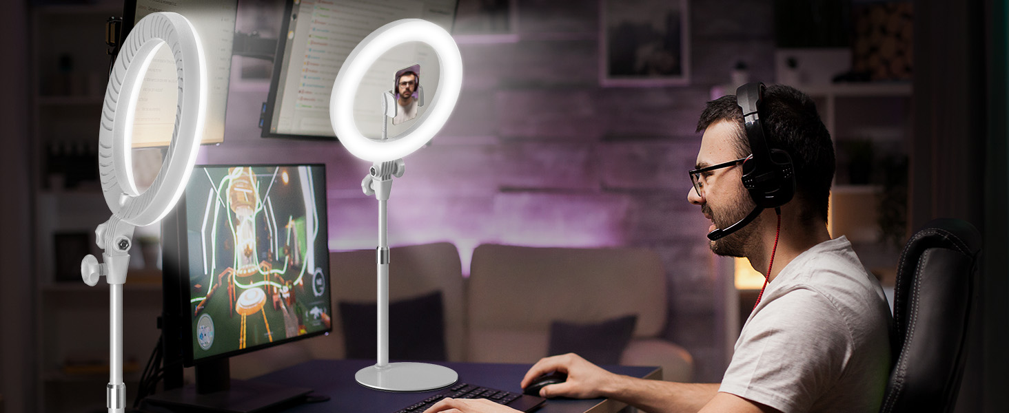 Кільцеве світло Evershop 10.5” з триподом для телефону, ноутбука, відеоконференцій, YouTube, TikTok, LED, 3 кольори + 10 рівнів яскравості, 360° обертання