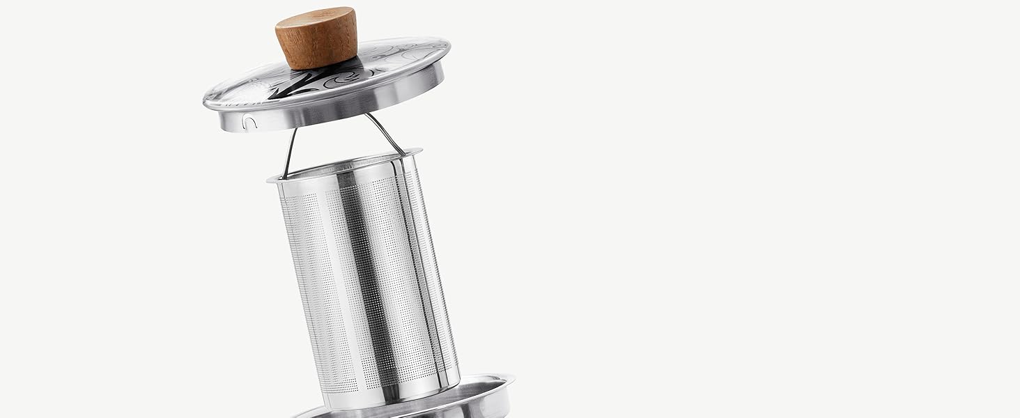 Термочайник YC Yang Chai з подвійними стінками та ситом із нержавіючої сталі 304, 1.1 л, з ручками з дуба для листового чаю