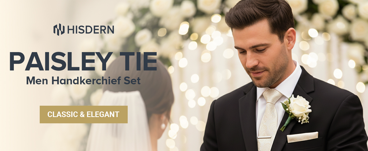 Набір краватки та кишенькового хустинки Enlision для чоловіків, краватка, краваткова затискач, запонки, Champagne, універсальний розмір