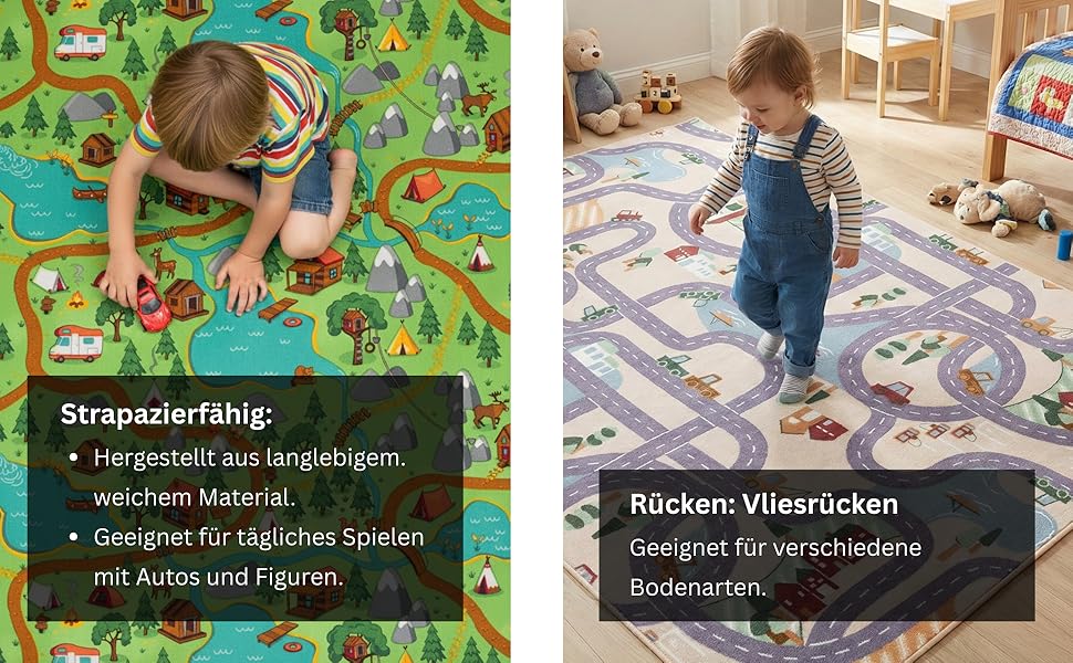 Дитячий килим Snapstyle для ігор, рожевий, 80x160 см, прямокутний, міцний та легкий у догляді, з малюнком дороги для дитячої кімнати