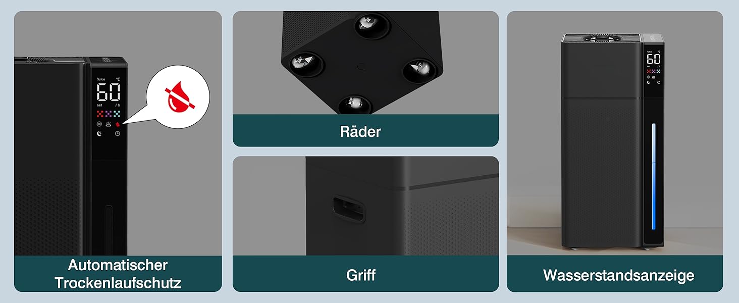 Зволожувач повітря для великих приміщень 20L, теплий та холодний туман, зволожувач до 280м², 360° ультразвуковий зволожувач, для спальні/вітальні/офісу/рослин/комерційного використання, чорний