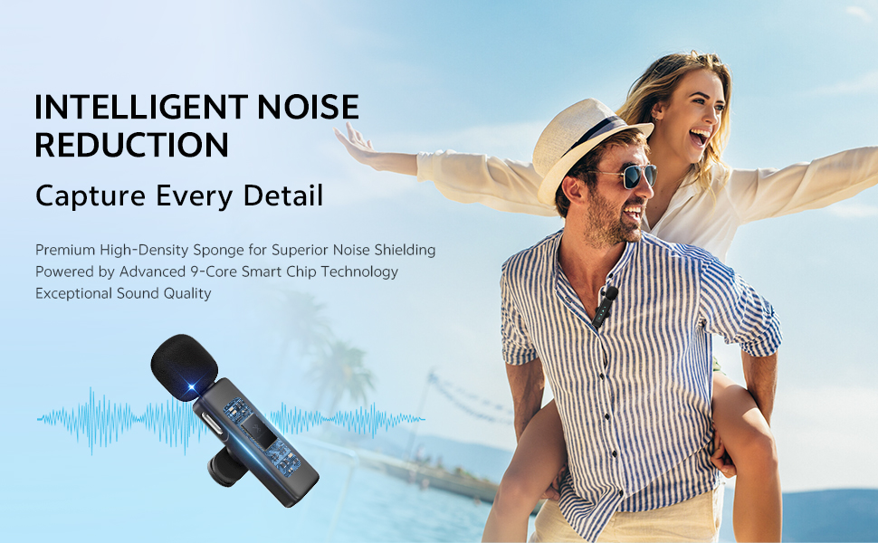 Бездротовий петличний мікрофон для iPhone/Android/iPad/комп'ютера, з шумозаглушенням, для запису відео, інтерв'ю, YouTube, Vlog, чорний