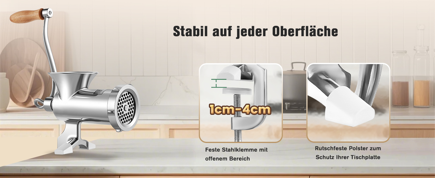 М'ясорубка ручна Huanyu з нержавіючої сталі, насадки для ковбас та печива, миється в посудомийній машині (№8, №10)