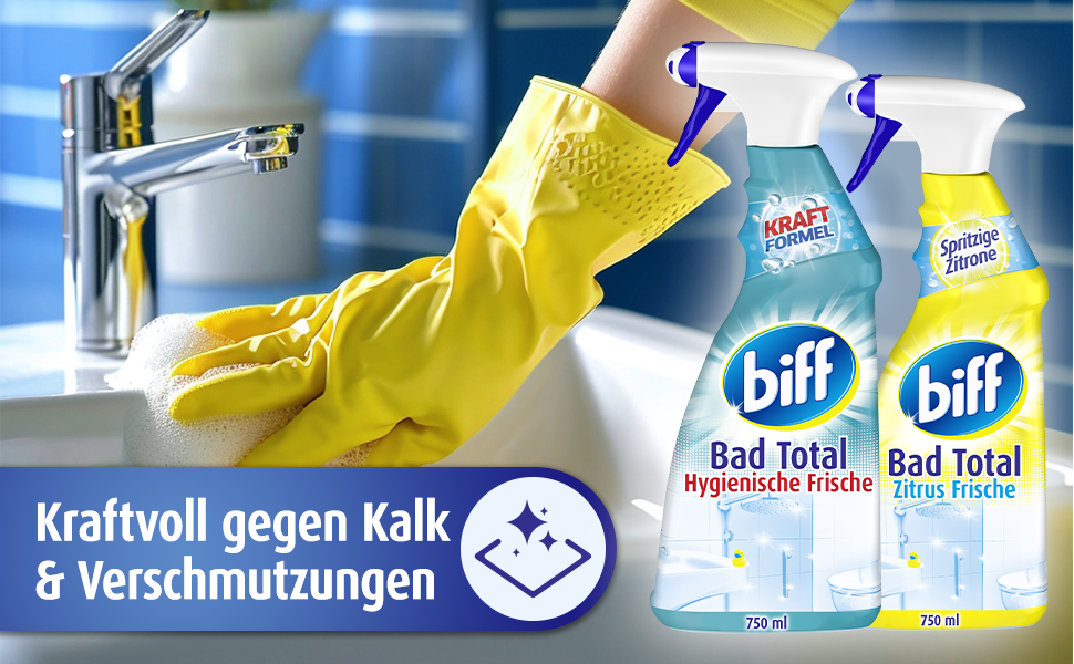 Засіб для чищення ванної кімнати Biff Bad Total Hygienische Frische проти вапна та бруду, гігієнічна свіжість, спрей 750 мл (набір 16 шт.)