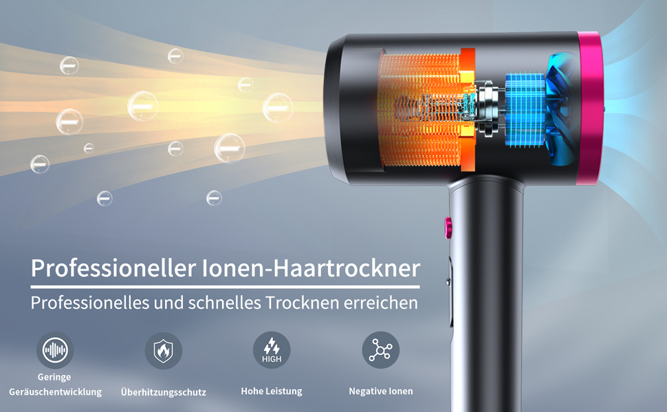 Фен Sawop з дифузором для кучерявого волосся, 1800 Вт, іонний, для жінок/чоловіків, сірий-чорний