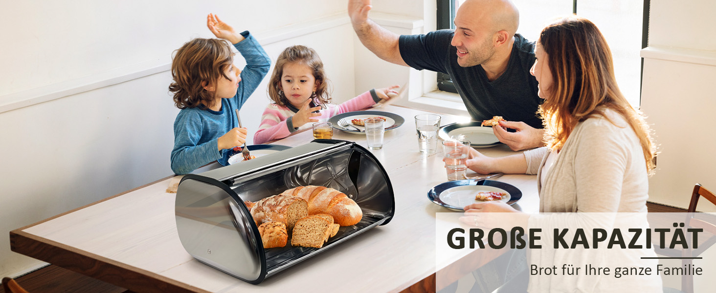 Рибалка Brotkasten з нержавіючої сталі, харчової якості, з кришкою-роллером, 43,5 x 27,5 x 18,5 см, контейнер для хліба, булочок, печива