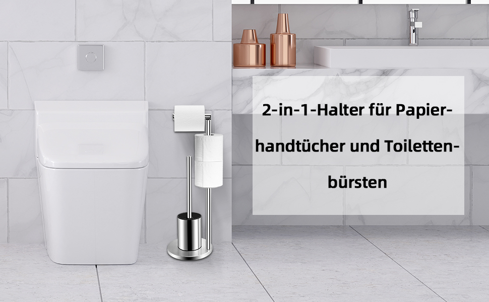 Тримач туалетного паперу з щіткою для унітазу з нержавіючої сталі 304 - сріблястий, 2-в-1