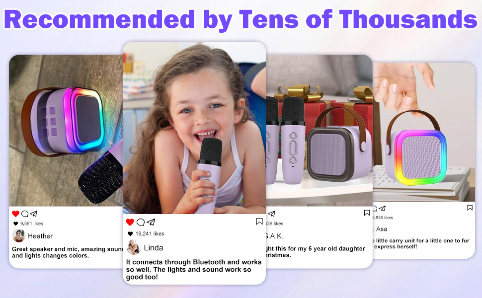 Дитяча караоке-машина з 2 бездротовими мікрофонами (фіолетова) - для дітей та дорослих