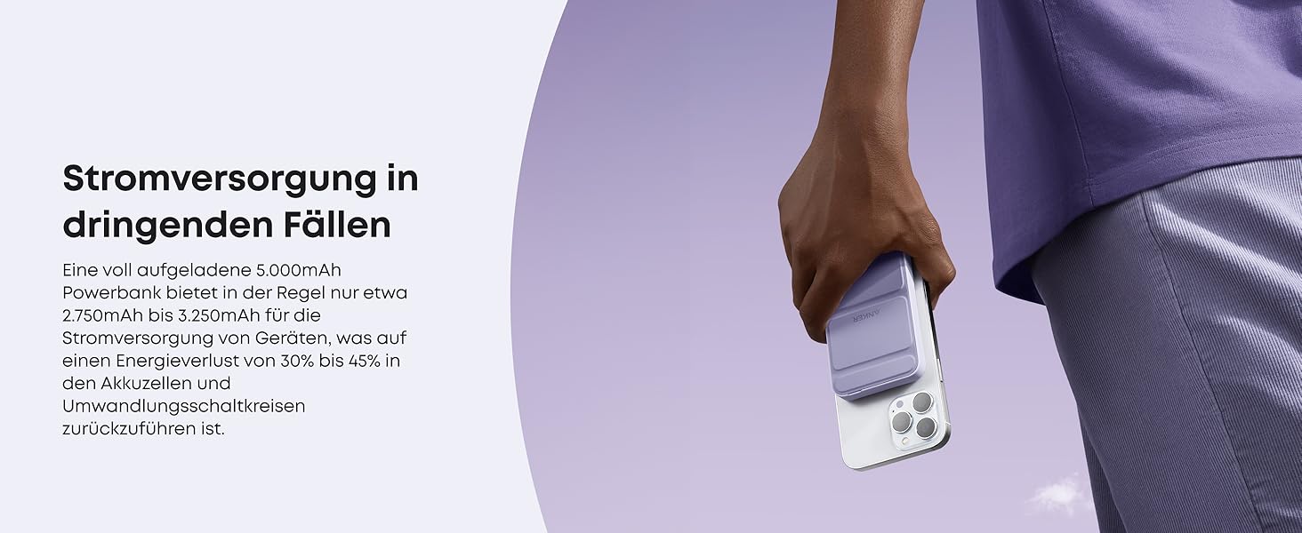 Anker MagGo Powerbank 5000mAh з магнітним з'єднанням, USB-C, для iPhone 17/16/15/14/13/12 (лавандовий)