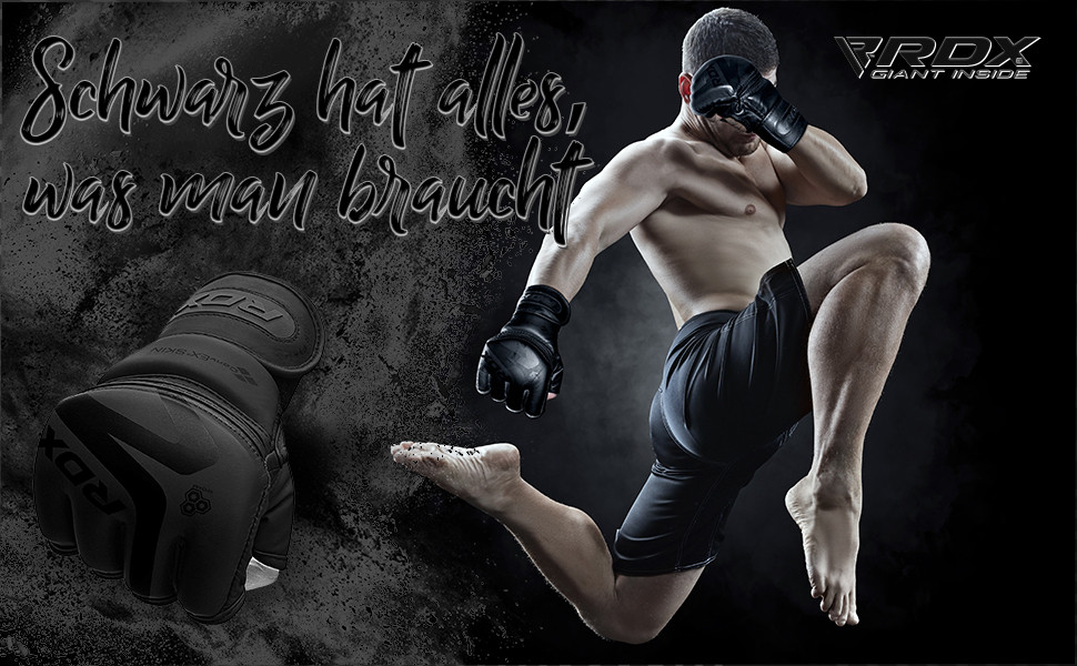 Боксерські рукавички RDX MMA чорного кольору, професійні, шкіра Maya Hide, для боротьби, спарингу, кікбоксингу, муай-тай, з підкладкою, чоловічі (матова чорна, розмір L)