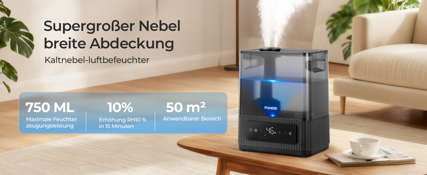 Зволожувач повітря 6L для великих приміщень, холодний туман, тихий, з аромадифузором, для дитячої кімнати, спальні, рослин, 60 год роботи, точний датчик вологості, верхнє заповнення