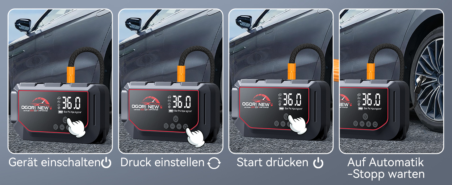 Портативний пусковий пристрій OGORI K33 з компресором 150 PSI та LED ліхтариком для автомобілів 12V (бензин 8L/дизель 10L)