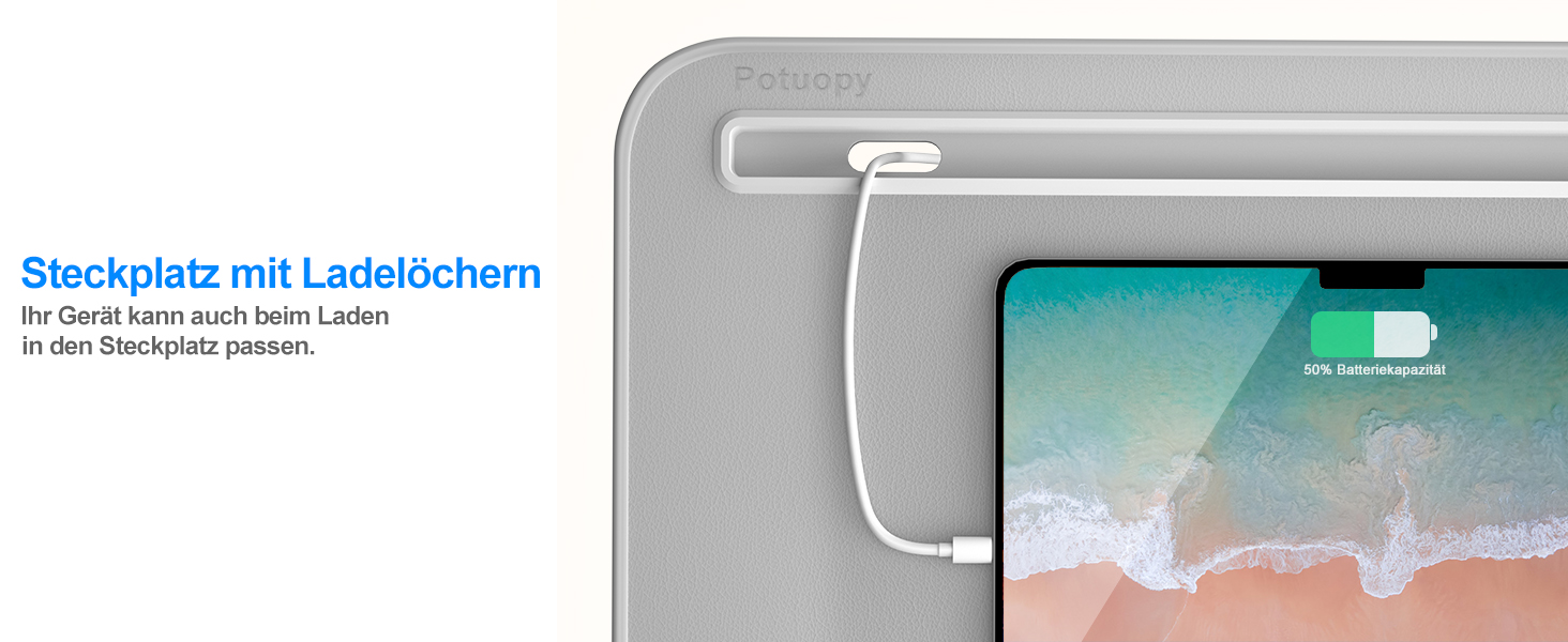 Столик для ноутбука Potuopy з регулюванням висоти та кута нахилу, великий (60*40 см), сірий