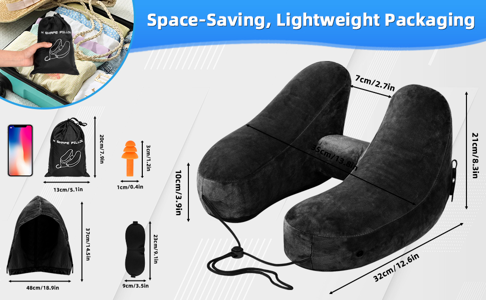 Подушка для шиї у вигляді літака, надувна туристична подушка для подорожей, авто, офісу (чорна)