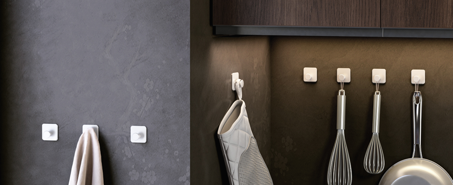 Набір гачків для рушників 4smile (6 шт.) без свердління, білий - самоклеючі гачки для ванної кімнати, сучасний дизайн