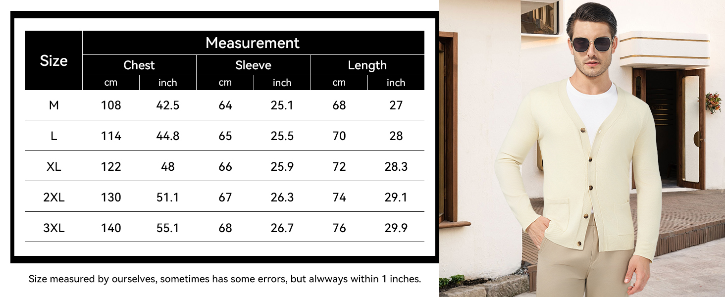 Чоловічий светр з V-подібним вирізом KUYIGO, в'язаний, з ґудзиками, з кишенями, легкий, м'який, apricot (3XL, XL)