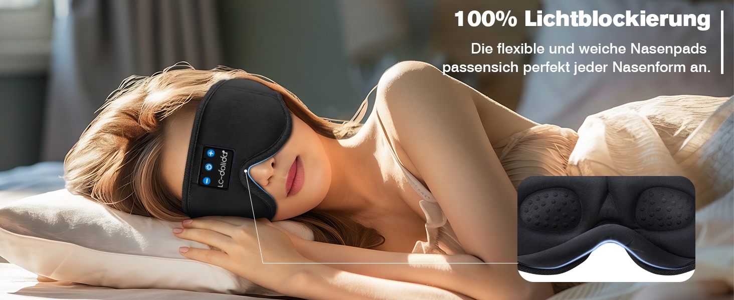 Маска для сну з навушниками Bluetooth V5.4, 3D маска для сну, дихаюча, для жінок та чоловіків, з мікрофоном, бавовняна, для подорожей, сну, йоги, медитації (чорна)