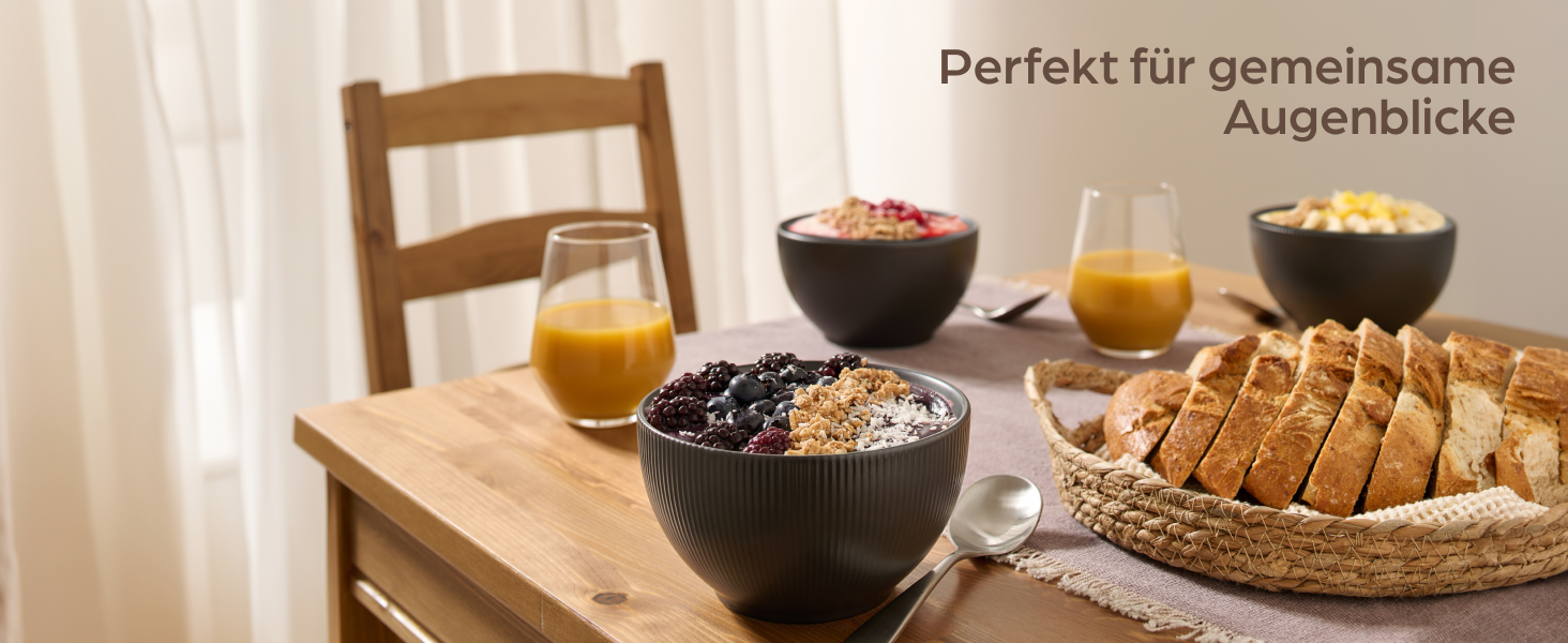 Набір мисок для мюслі Praknu (6 шт.) 700 мл - кераміка, чорний матовий - для супу, салату, мюслі. Можна використовувати в мікрохвильовій печі та мити в посудомийній машині.