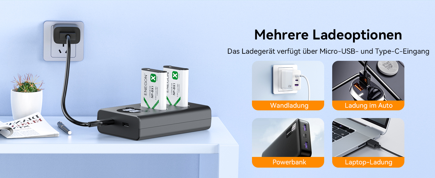 Акумулятор ENEGON NP-BX1 (1300mAh, 2 шт.) з LCD-зарядним пристроєм для Sony NP-BX1, ZV-1, Cyber-Shot DSC-RX100 (усі моделі) та HDR-CX405