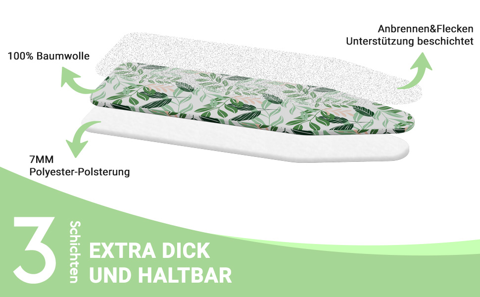 KINGRACK Чохол для гладильної дошки, бавовна, 134 x 45 см, зелений, з товстим фетровим наповнювачем