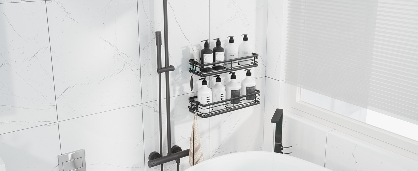 Набір душових поличок Kitsure (3 шт.) без свердління, нержавіюча сталь, чорний, великий (W 30 см)