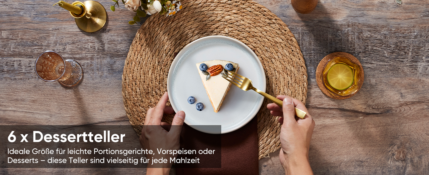 Набір посуду HaWare на 6 осіб, 18 предметів: тарілки, десертні тарілки, миски, бежевий колір. Підходить для мікрохвильової печі та посудомийної машини.