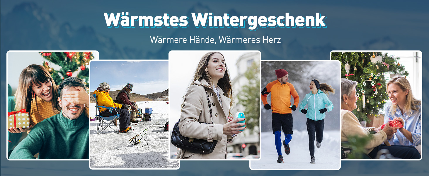 Електричні грілки для рук Cnkeeo, 2 шт. з роздільним магнітним з'єднанням, Powerbank USB, 3 режими нагріву, для активного відпочинку, риболовлі, полювання, чорно-білі (блакитні)