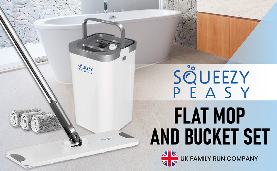 Преміум-набір для миття підлоги SqueezyPeasy з відром: 3-камерна система, 360° обертання, компактний та легкий