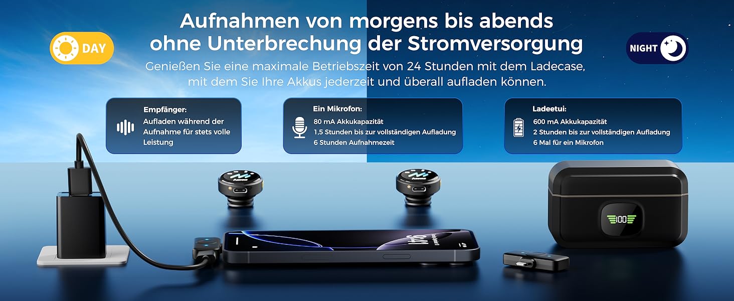 Мікрофон-петличка Aceele бездротовий для iPhone/Android/планшетів/ПК, Hi-Fi звук, шумозаглушення, 24 години роботи, радіус дії 50м, мініатюрний мікрофон для відео/стрімінгу/влогів/подкастів/інтерв'ю з кейсом для зарядки