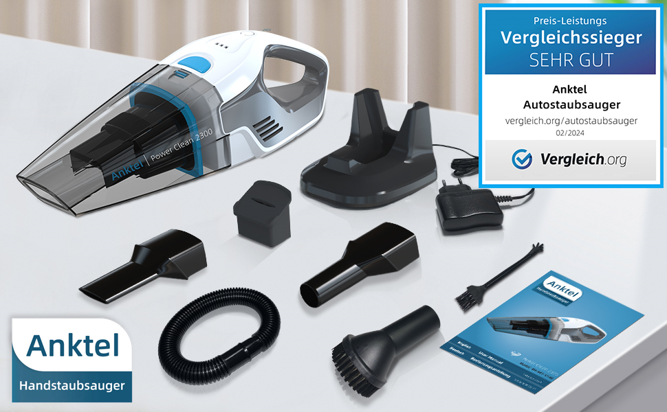 Бездротовий ручний пилосос Anktel PowerClean2300: 14,8V, 9700Pa, мокрий/сухий, HEPA-фільтр, без мішка, для дому та авто