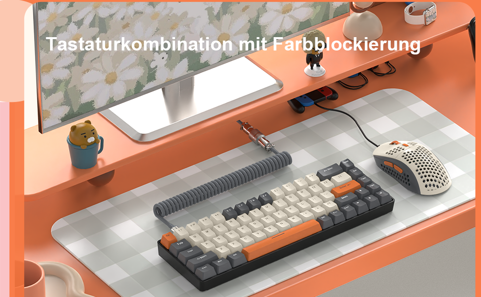 Ігровий комплект клавіатури та миші YINDIAO T8 RGB (68 клавіш) з USB-C кабелем, 6400DPI, для PC/PS5, темно-сірий