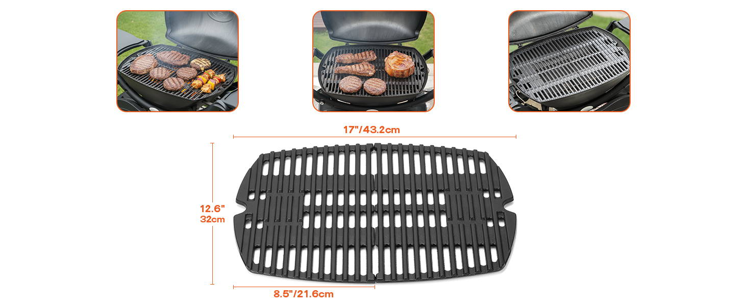 Решітка для гриля Onlyfire з чавуну, сумісна з Weber Q1000, Q120, Q140, Q1200, Q1400 (замінник Weber 7644)