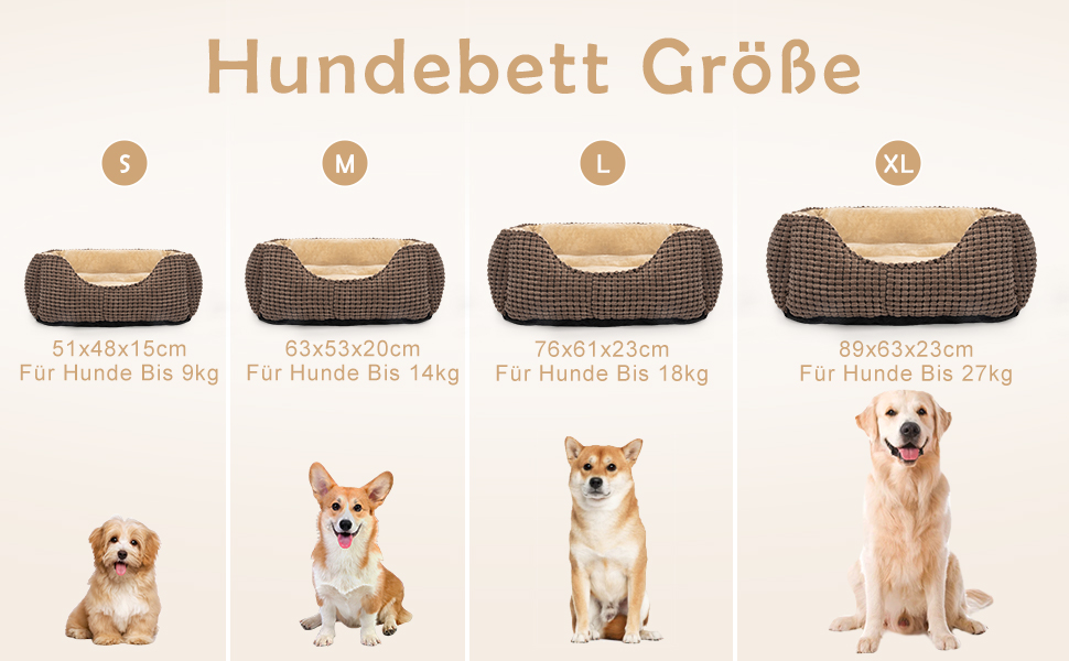 JOEJOY Dog Bed, Medium-Sized Dogs, Washable Dog Basket, Fluffy, Non-Slip Plush Dog Bed, 63x53x20cm, Dog Beds for Small and Medium Dogs and Cats (L 76 x W 61 x H 23 cm, Brown)