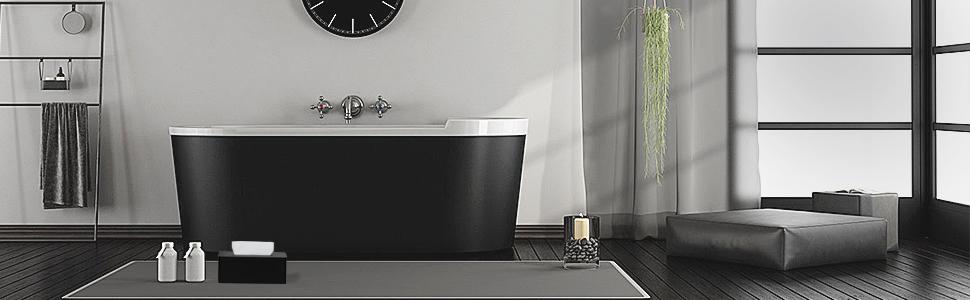 Коробка для косметичних серветок з екошкіри, прямокутна сучасна тримачка для тканинних серветок у ванну, спальню та офіс, 25×13.5×9.5 см, чорна