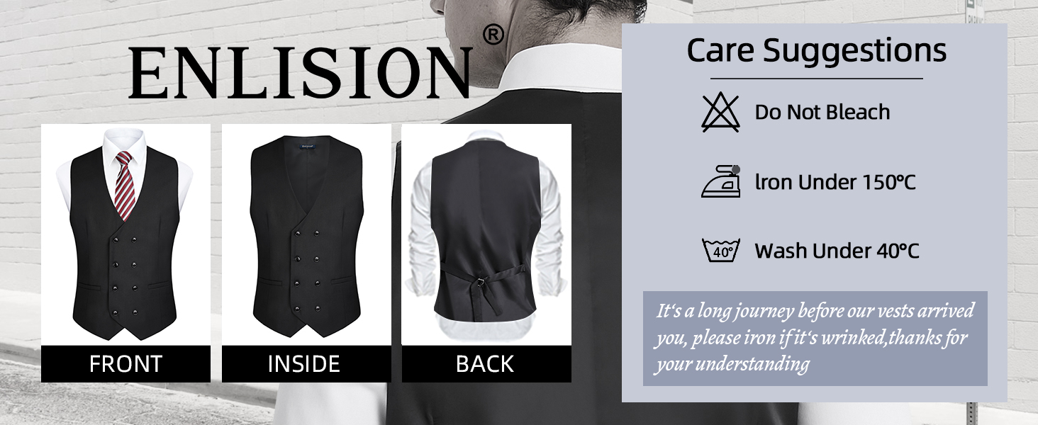 Чоловіча жилетка Enlision з дворядним застібкою та V-подібним вирізом, Slim Fit, для костюма, повсякденного, формального та ділового стилю, чорного кольору